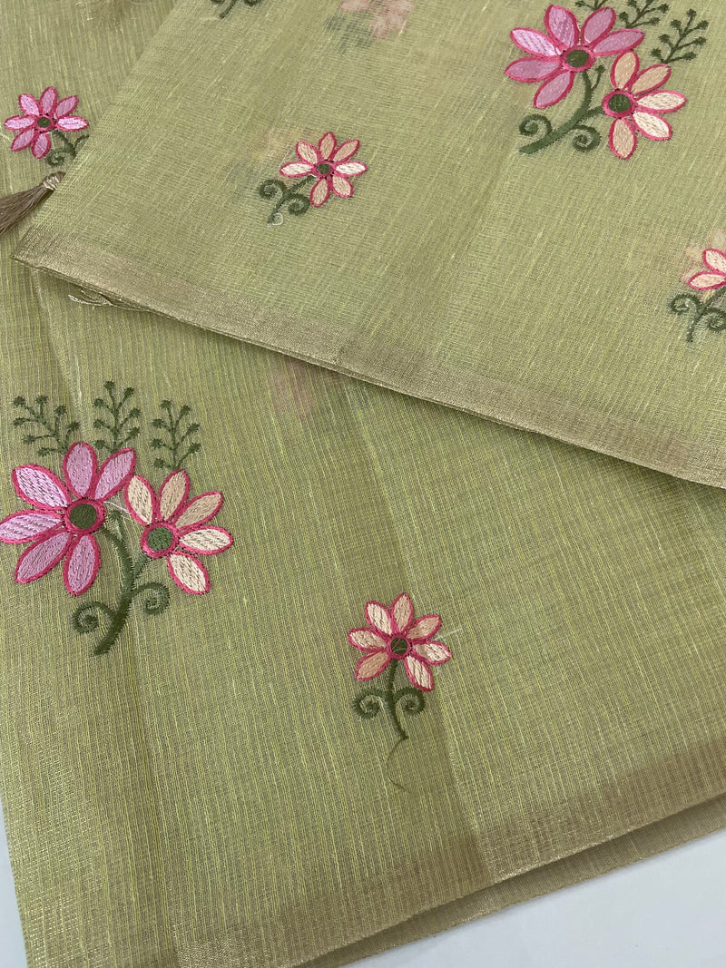 Tissue mix Soft silk saree with embroidery MS8189- PastelGreen