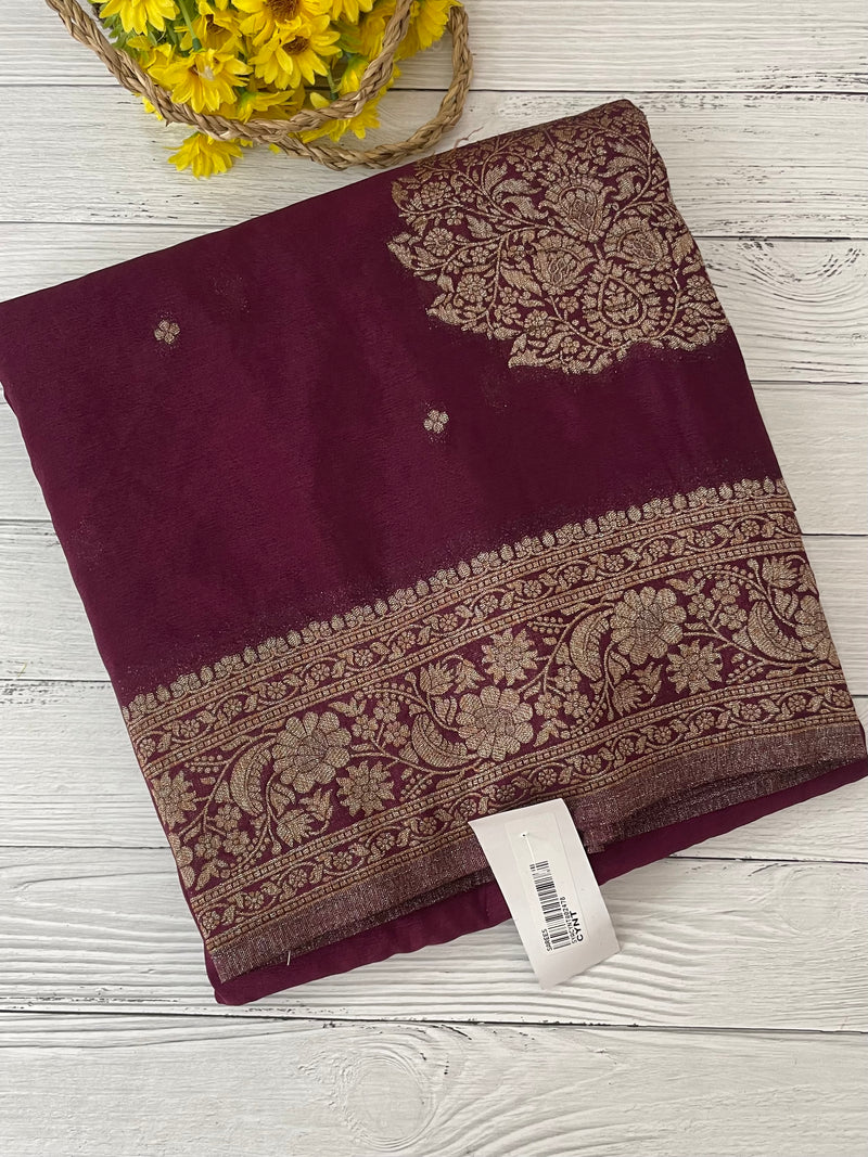 Semi banarasi Crepe Chiffon saree - MS1499 WINE
