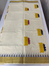 Kerala cotton saree checks - lotus prints