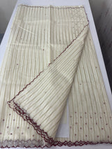 Mul Chanderi saree with foil work & scalloped borders - MNM303 Maroon