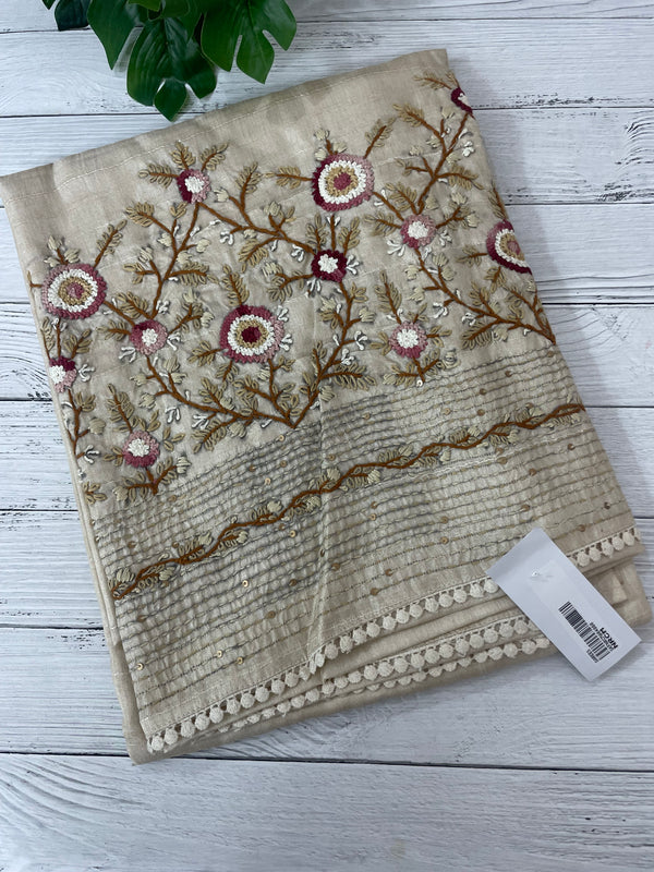 Kanta Handstitched Blended tussar silk saree MS90543