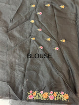 Soft kota checks saree with embroidery  - MS7843 Black