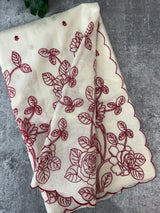 Mul chanderi embriodery saree  MSH135 - Offwhite & Red (Design 3)