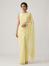Soft crush Organza saree with beads work MBS679 ButterYellow
