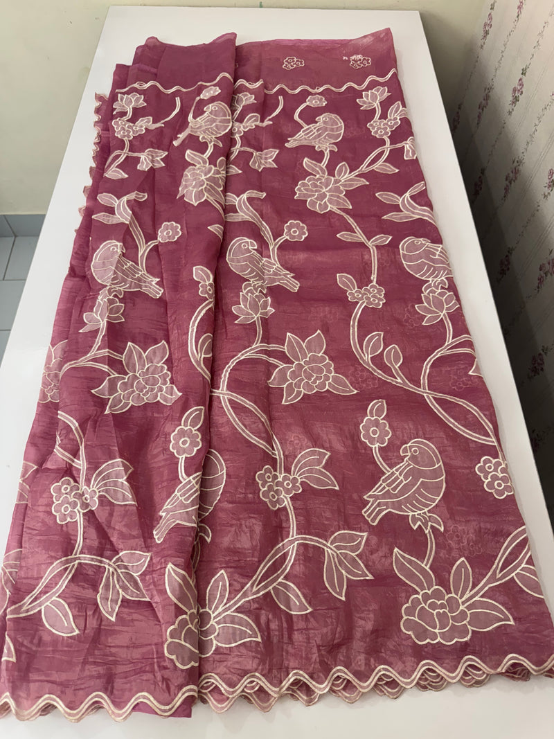 Crush Organza Applique work saree MS14987- OnionPink