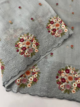 Soft kota silk saree with embroidery MSS678- Pastel BluishGrey