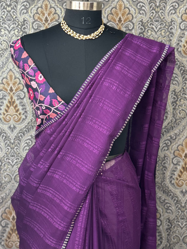 saree with printed blouse- MS7611