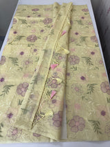 Mul chanderi saree with embroidery - MS14899 PastelYellow