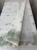 Tissue mix soft silk saree with applique work MTSS5432 White to DuskyGreen