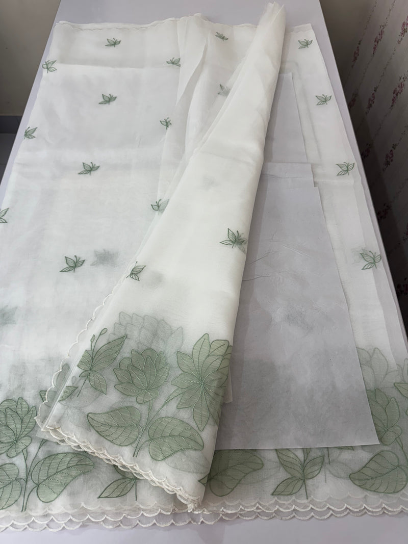 Tissue mix soft silk saree with applique work MTSS5432 White to DuskyGreen