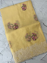 Soft crush Organza saree with embroidery and applique work MS14764 ButterYellow
