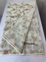 Tissue Organza saree with applique work MS15980- Offwhite