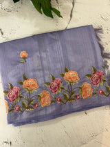 Art tussar saree with embroidery MST677 DustyLavender