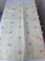Mul chanderi saree with embriodery MSH114- Pink flowers