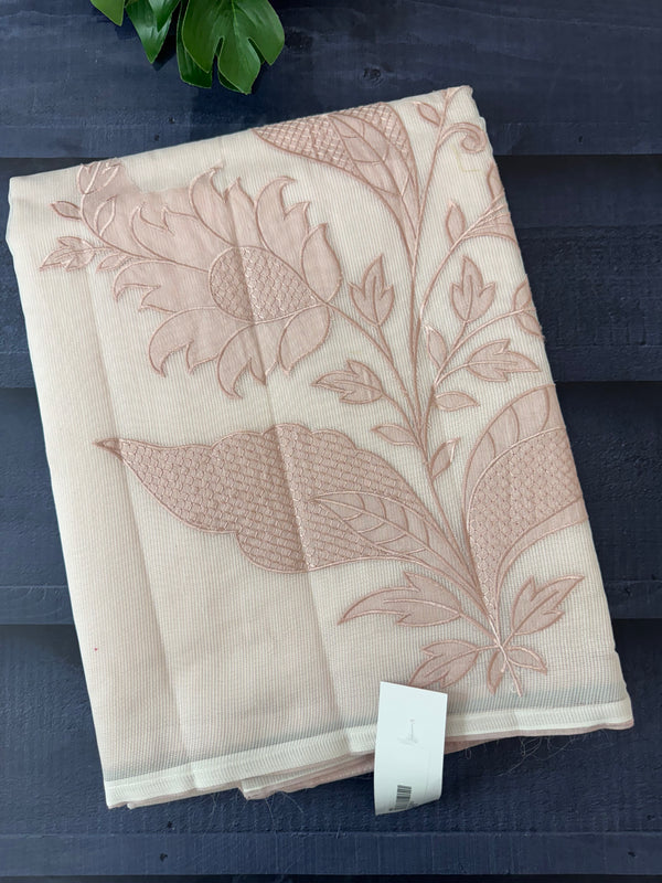 Supernet saree with applique work MCJ5433 - NudePeach to White