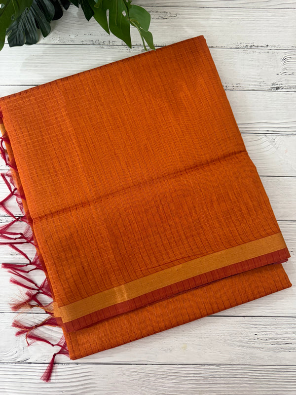 Mangalagiri Silk Cotton Saree  with zari checks MS90321 Orange