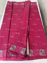 Crushed Matka Blended Tussar silk saree with embroidery MS4890 - Cranberry
