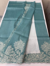 Tissue mix soft Organza saree with applique work MSCK38 Blue