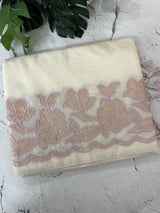 Mul chanderi tissue applique work saree MSK457 Offwhiye to Lilac