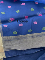 Semi jute silk saree with organza pallu MJL406 DarkBlue