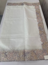 Soft Organza saree with cutwork tissue applique borders - MCW765
