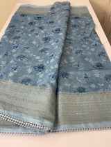 Supernet saree with digital prints and chikankari border SKFNSEM
