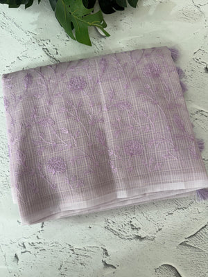 Moonga checks saree with embroidery MSH219 DustyLavender