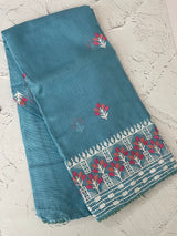 Soft kota checks saree with embroidery - MS7645 Blue