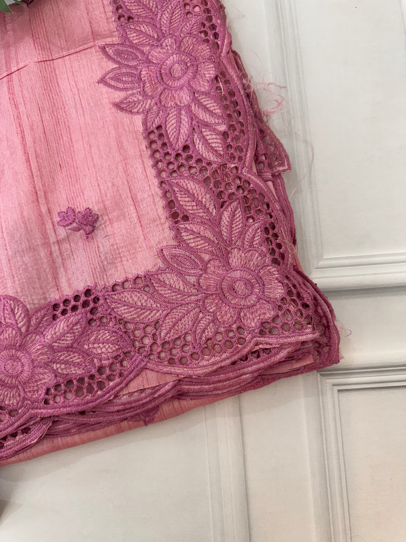 Blended tussar saree with cutwork SSPNMNR- Pink