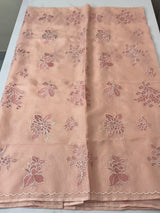 Soft kota silk saree with applique embroidery and scalloped border MS15232- PastelPeach