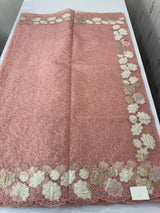 Soft Organza saree with thread work and tissue applique borders - MCW605 PastelPeach