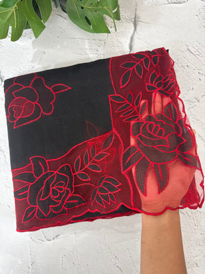 Moonga checks Applique work saree  MSH110- Black & Red
