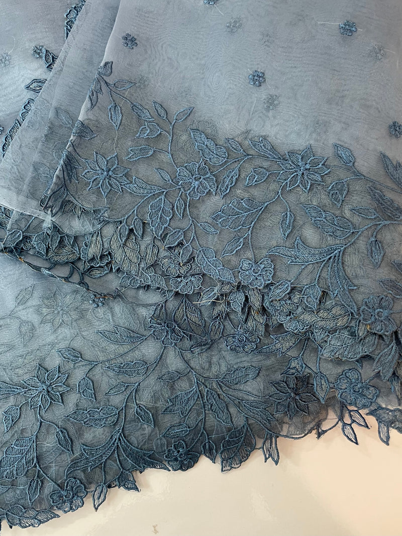 Tissue Organza saree with embriodery MS14638 DuskyBlue