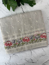 Semi linen saree with embroidery- MS15167