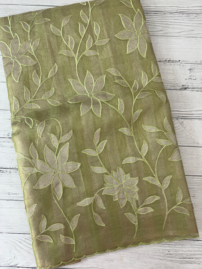 Tissue Silk applique work saree MSH133 Design 2- LightGreen