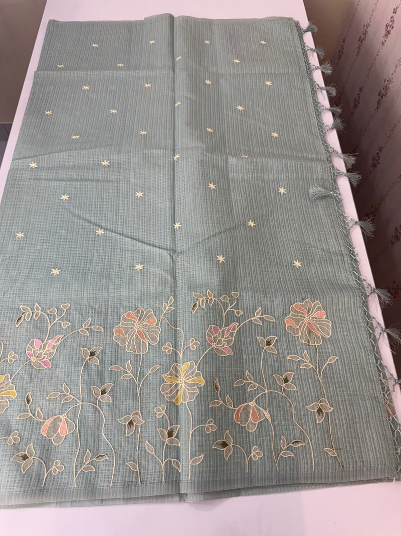 Applique and embroidery work 
 Kota Silk saree MSH118- PowderBlue