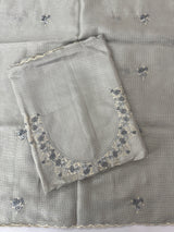 Unstitched Silky Kota Set with embroidery- MK66 Grey