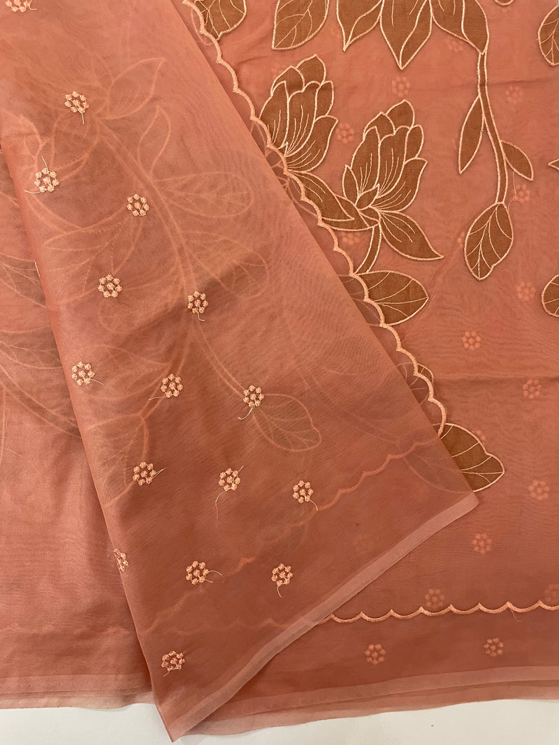 Semi organza saree with appliqué work - MSH906 DuskyPeach