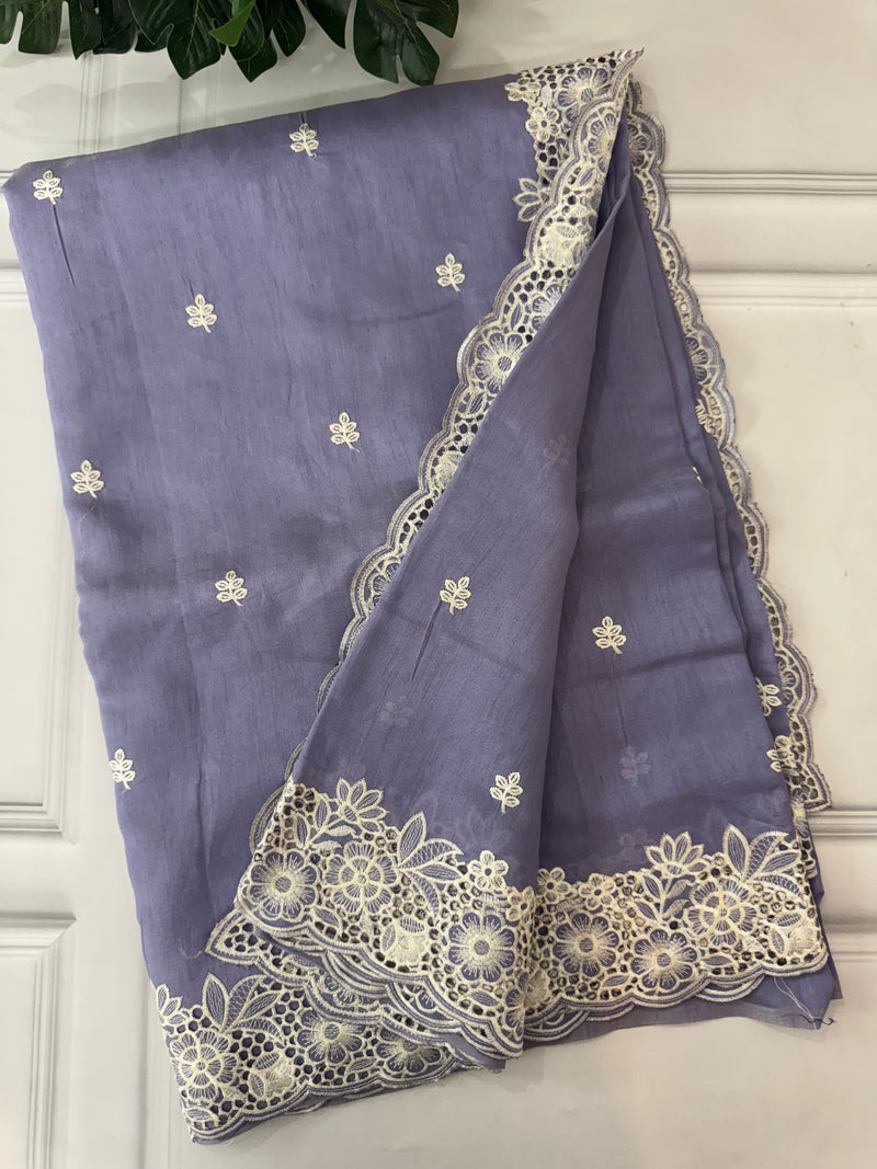 Kosa Tussar silk saree with cutwork borders - SSKW155