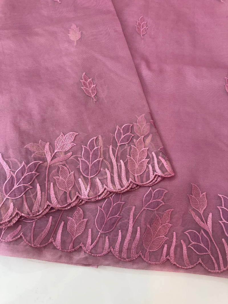 Viscose Organza saree with applique work-MSH103 OnionPink