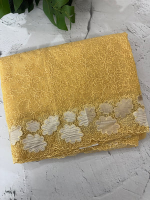 Soft Organza saree with thread work and tissue applique borders - MCW605 Yellow