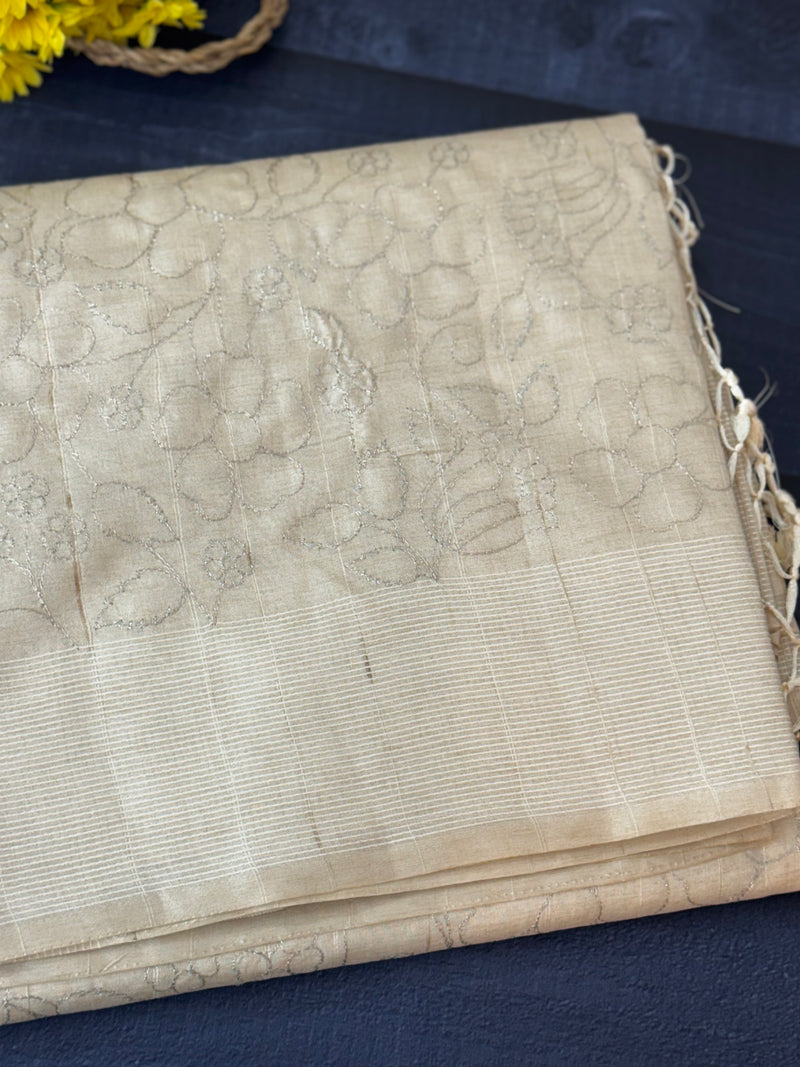 Blended tussar saree with embriodery - MS8665 Cream