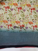 Handworked floral digital printed semi Linen Saree MS14775 (2)