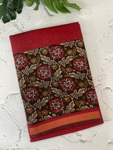Soft semi Chanderi saree with zari border MS9871 Maroon & Black