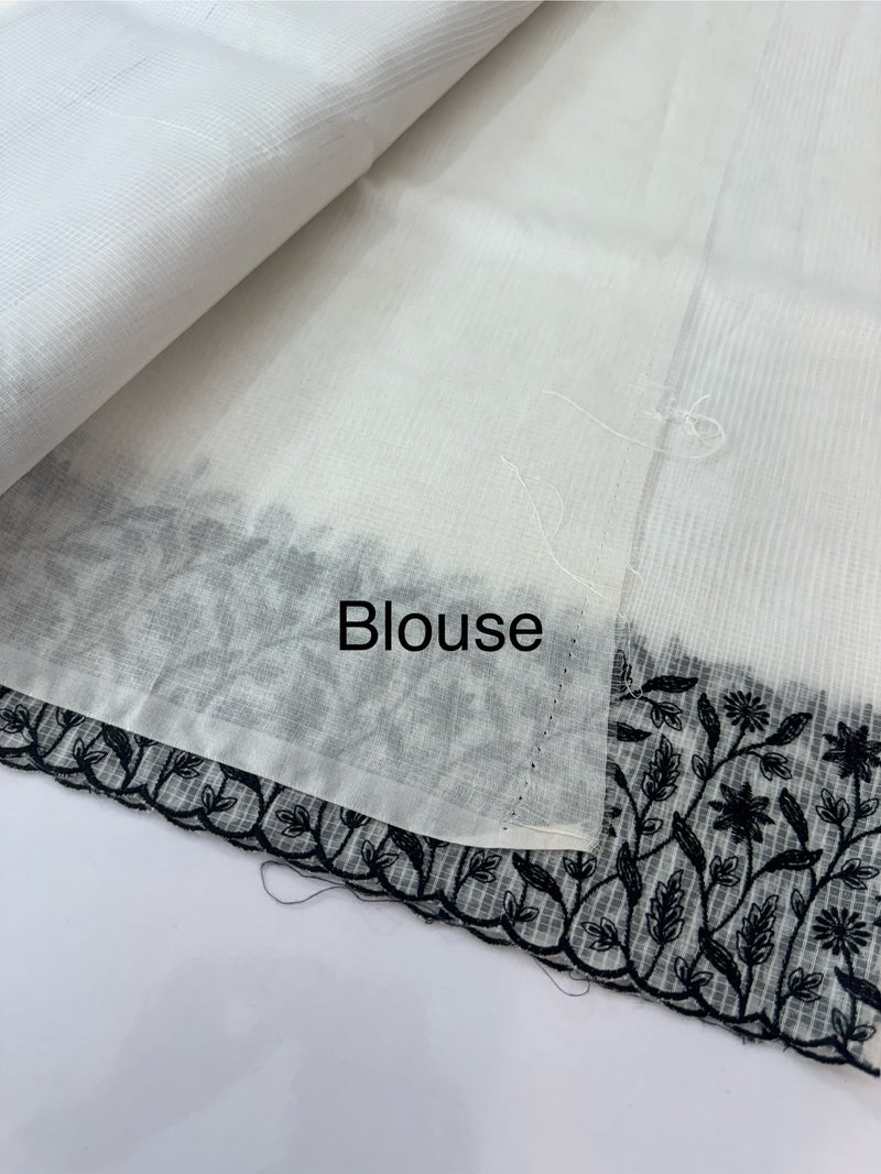 Kota silk saree with embroidery MSB643 White & Black