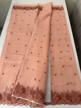 Cutwork Moonga checks saree MSH202- Peach