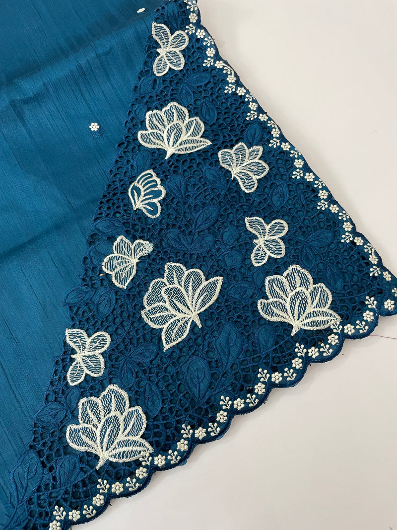 Cutwork Semi tussar saree MTSS674 DeepBlue