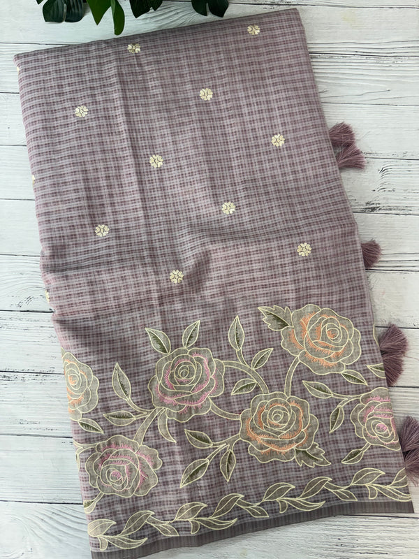 Applique and embroidery work 
 Kota Silk saree MSH118- DuskyLavender