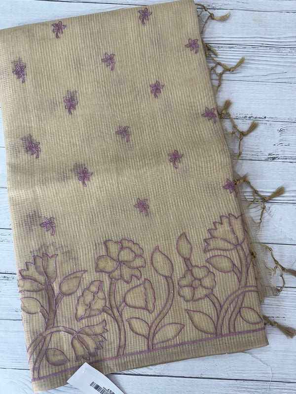 Tissue silk saree with applique work MTSS987