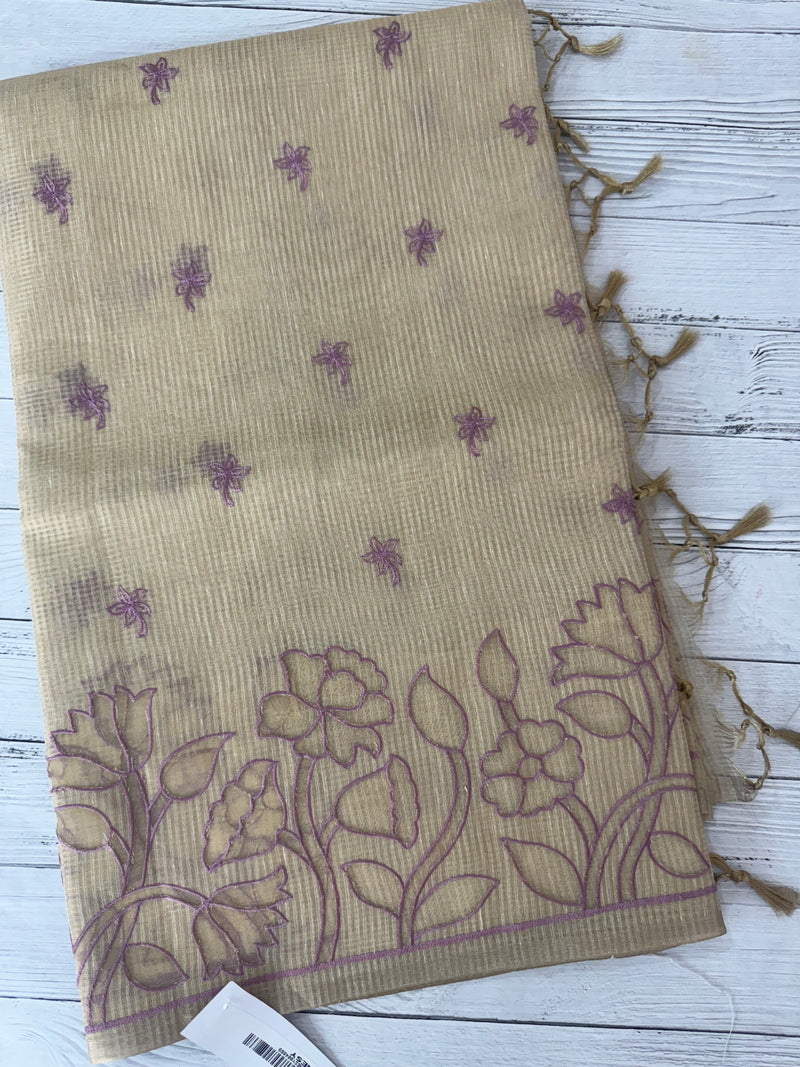 Tissue silk saree with applique work MTSS987